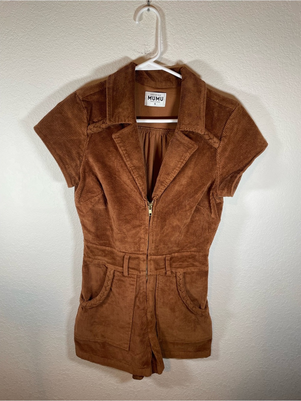 Show Me Your Mumu Outlaw Romper Saddlebrown Corduroy Zip Front Shorts - Picture 2 of 11